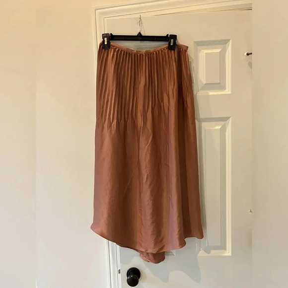Vince Pleated Panel Satin Midi Skirt (2) - Picture 2 of 6
